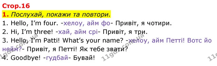 1. Послухай, покажи та повтори. — Англійська мова 1 клас Мітчелл