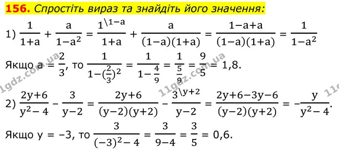 156. Спростіть вираз та знайдіть його значення: — ГДЗ Алгебра 8 клас Тарасенкова