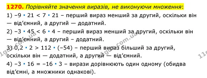 1270. Порівняйте значення виразів, не виконуючи множення: — ГДЗ Математика 6 клас Тарасенкова 2023 1-2 ч.