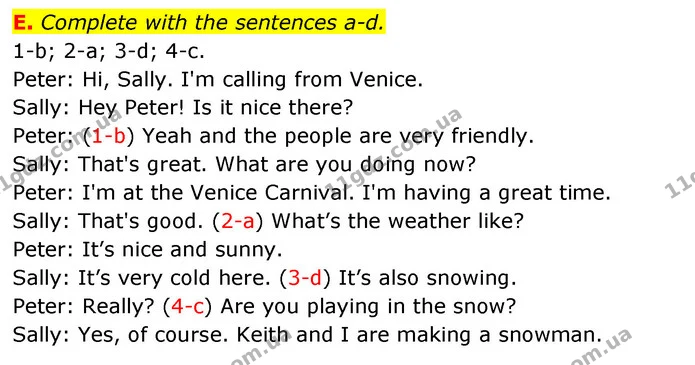 E. Complete with the sentences a-d. — ГДЗ зошит Англійська мова 5 клас Мітчелл