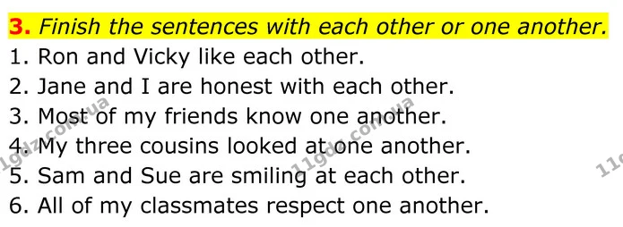 3. Finish the sentences with each other or one another. — ГДЗ Англійська мова 8 клас Карпюк 2025