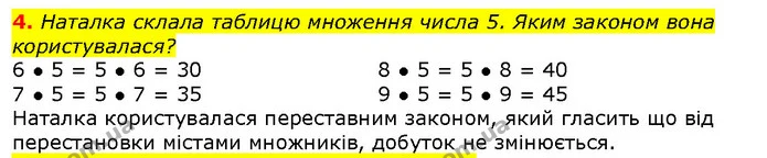 4. Наталка склала таблицю множення числа 5. Яким законом вона користувалася? — ГДЗ Математика 2 клас Скворцова