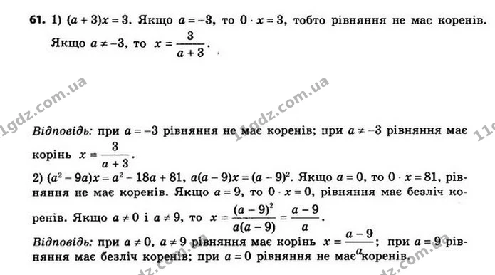 61. Для кожного значення a розв’яжіть рівняння: — ГДЗ Алгебра 8 клас Мерзляк, Полонський 2021
