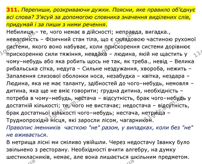 311. Перепиши, розкриваючи дужки. Поясни, яке правило об’єднує всі слова? З’ясуй за допомогою словника значення виділених слів — ГДЗ Українська мова 6 клас Онатій