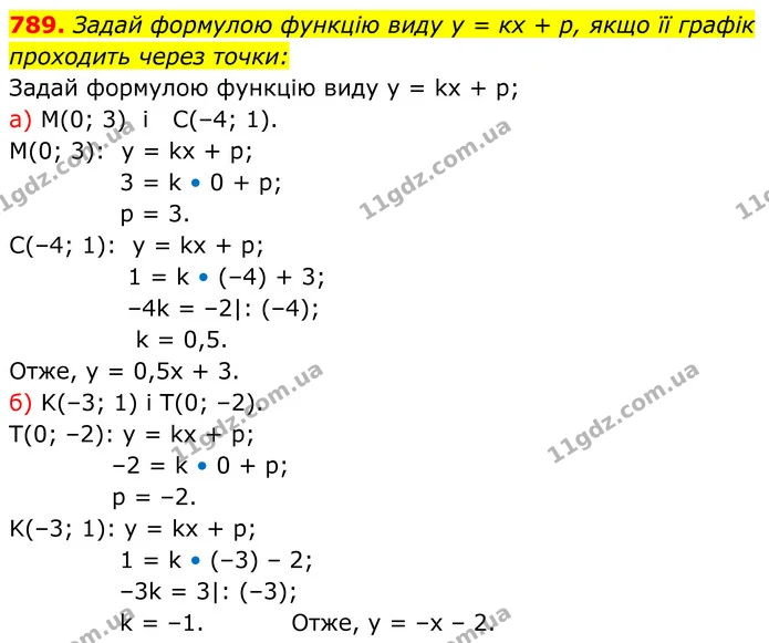 789. Задай формулою функцію виду у = кх + р, якщо її графік — ГДЗ Алгебра 7 клас Бевз