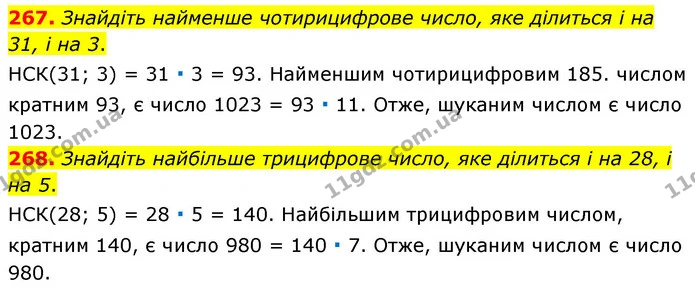 267. Знайдіть найменше чотирицифрове число, яке ділиться і на 31, і на 3. — ГДЗ Математика 6 клас Тарасенкова 2023 1-2 ч.