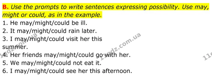 B. Use the prompts to write sentences expressing possibility. Use may, might or could, as in the example. — ГДЗ граматика Англійська мова 7 клас Мітчелл