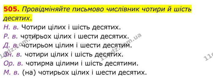 505. Провідміняйте письмово числівник чотири й шість десятих. — ГДЗ Українська мова 6 клас Заболотний 2020