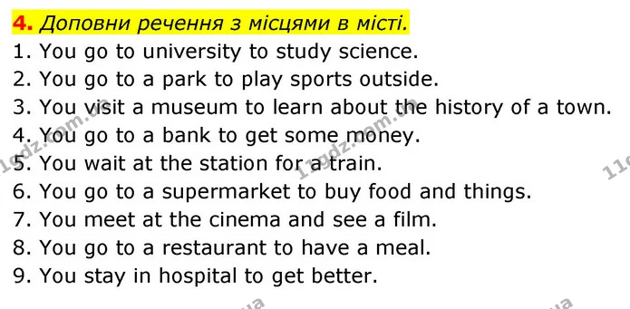 4. Доповни речення з місцями в місті. — ГДЗ Англійська мова 5 клас Коста Джоанна