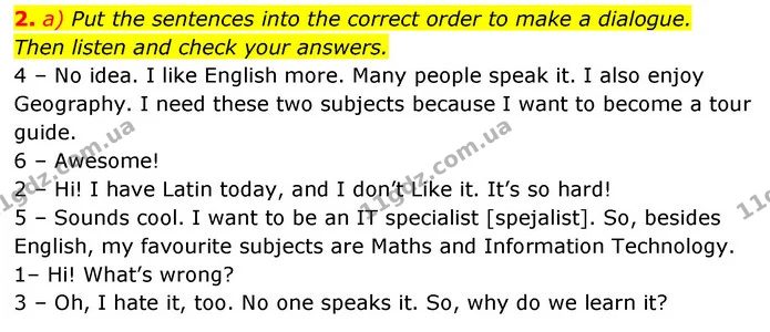 2. a) Put the sentences into the correct order to make a dialogue. — ГДЗ Робочий зошит Англійська мова 6 клас Карпюк