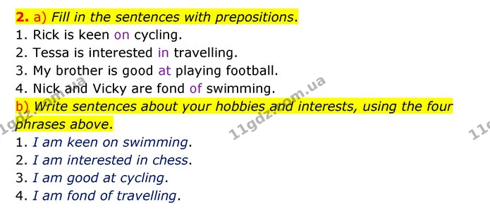 2. a) Fill in the sentences with prepositions. — ГДЗ Робочий зошит Англійська мова 5 клас Карпюк