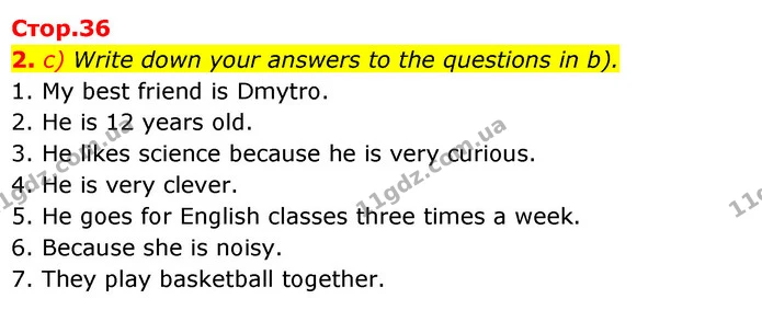 2. c) Write down your answers to the questions in b). — ГДЗ Робочий зошит Англійська мова 6 клас Карпюк