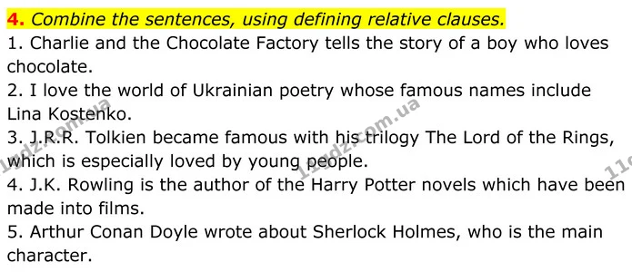 4. Combine the sentences, using defining relative clauses. — ГДЗ Англійська мова 8 клас Карпюк 2025