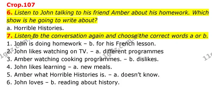 6. Listen to John talking to his friend Amber about his homework. Which show is he going to write about? — ГДЗ Англійська мова 6 клас Коста (Prepare 6)