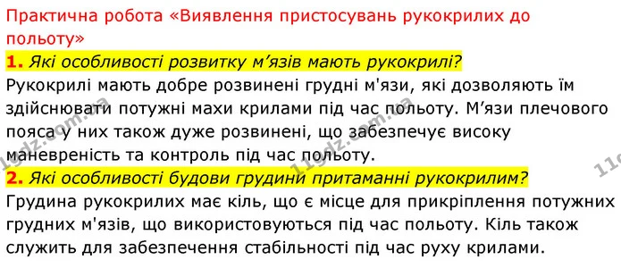 1. Які особливості розвитку м’язів мають рукокрилі? — ГДЗ Біологія 7 клас Тагліна
