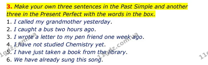 3. Make your own three sentences in the Past Simple and another three in the Present Perfect with the words in the box. — ГДЗ Зошит з граматики Англійська мова 5 клас Карпюк 2022