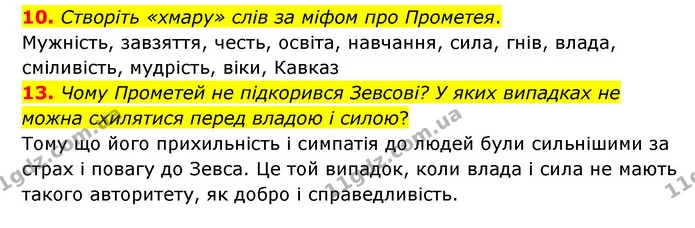10. Створіть «хмару» слів за міфом про Прометея. — ГДЗ Зарубіжна література 6 клас Ніколенко