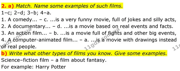 2. a) Match. Name some examples of such films. — ГДЗ Робочий зошит Англійська мова 7 клас Карпюк
