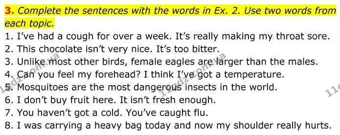 3. Complete the sentences with the words in Ex. 2. Use two words from each topic. — ГДЗ Англійська мова 8 клас Стайрінг (Prepare)