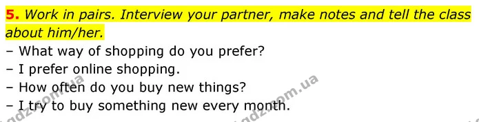 5. Work in pairs. Interview your partner, make notes and tell the class about him/her. — ГДЗ Англійська мова 6 клас Карпюк 2023
