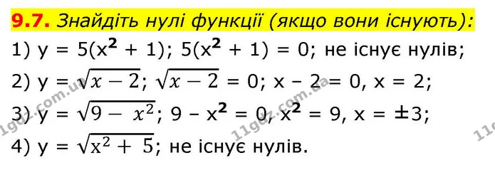 9.7. Знайдіть нулі функції (якщо вони існують): — ГДЗ Алгебра 9 клас Істер