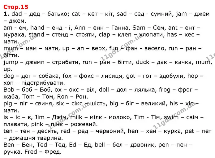 1. dad – дед – батько; cat – кет – кіт, sad – сед - сумний, jam – джем – джем. — ГДЗ Англійська мова 2 клас Карпюк 2019