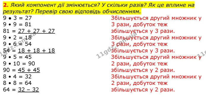 2. Який компонент дії змінюється? У скільки разів? Як це вплине на результат? Перевір свою відповідь обчисленням. — ГДЗ Математика 2 клас Скворцова