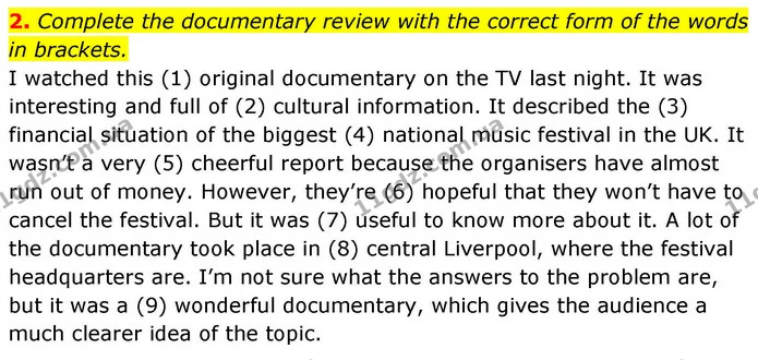 2. Complete the documentary review with the correct form of the words in brackets. — ГДЗ робочий зошит Англійська мова 8 клас Гарет Джонс 2025