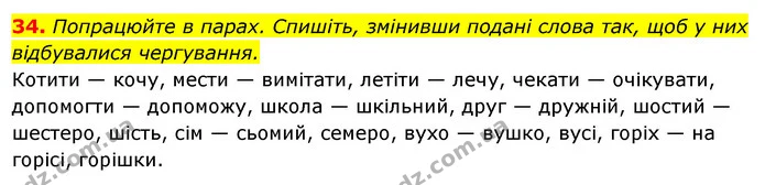 34. Попрацюйте в парах. Спишіть, змінивши подані слова так, щоб у них — ГДЗ Українська мова 6 клас Ворон, Солопенко