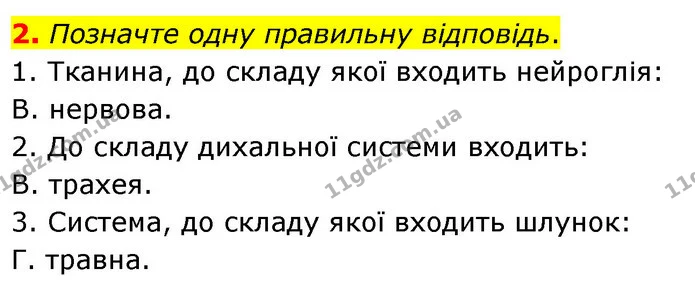 2. Позначте одну правильну відповідь. — ГДЗ Робочий зошит Біологія 8 клас Задорожний