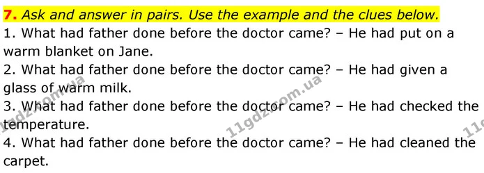 7. Ask and answer in pairs. Use the example and the clues below. — ГДЗ Англійська мова 7 клас Карпюк