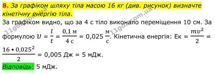 8. За графіком шляху тіла масою 16 кг (див. рисунок) визначте кінетічну енергію тіла. — ГДЗ Фізика 8 клас Бар'яхтар