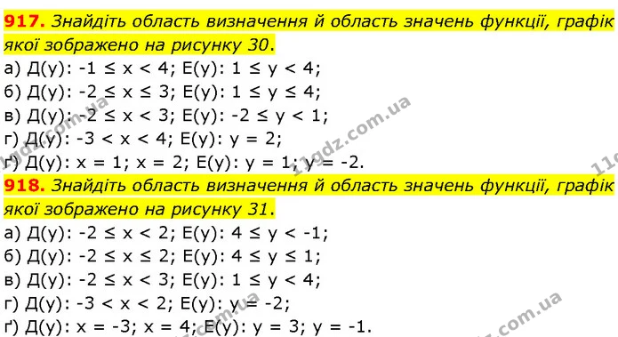 917. Знайдіть область визначення й область значень функції, графік якої зображено на рисунку 30. — Алгебра 7 клас Мерзляк 2024