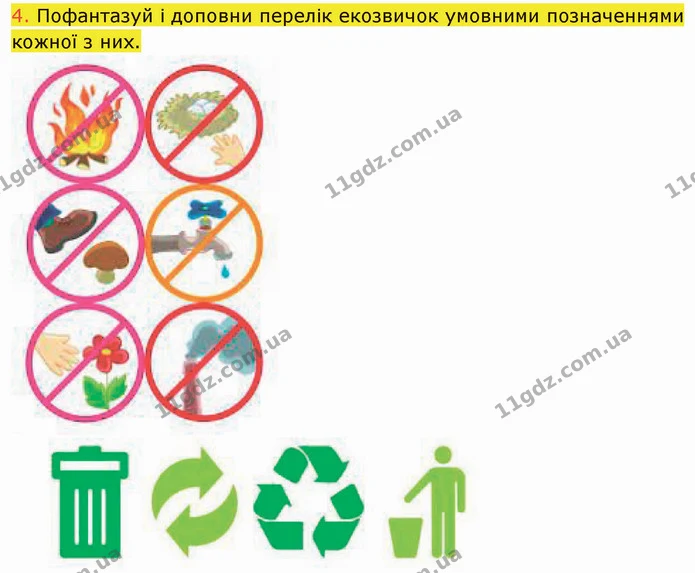 4. Пофантазуй і доповни перелік екозвичок умовними позначеннями кожної з них. — ГДЗ Пізнаємо природу 5 клас Коршевнюк