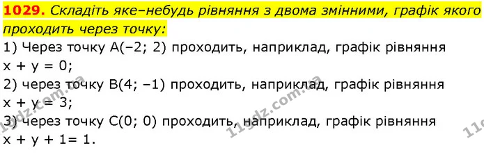 1029. Складіть яке–небудь рівняння з двома змінними, графік якого — Алгебра 7 клас Мерзляк 2024