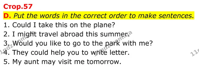 D. Put the words in the correct order to make sentences. — ГДЗ робочий зошит Англійська мова 7 клас Мітчелл