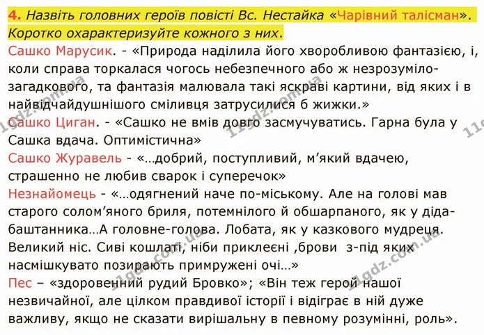 4. Назвіть головних героїв повісті Вс. Нестайка «Чарівний талісман». Коротко охарактеризуйте кожного з них. — ГДЗ Українська література 5 клас Авраменко 2022