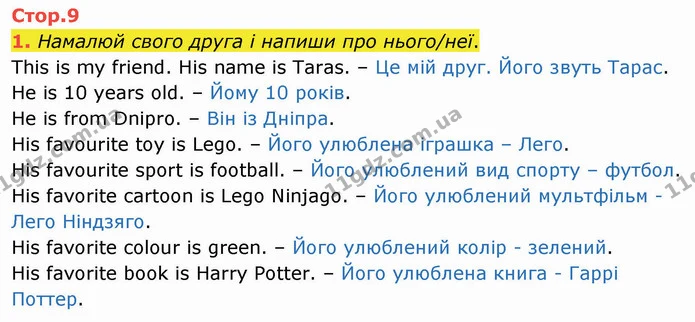 1. Намалюй свого друга і напиши про нього/неї. — ГДЗ Робочий зошит Англійська мова 4 клас Карпюк