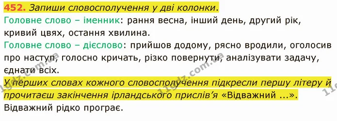 452. Запиши словосполучення у дві колонки. — ГДЗ Українська мова 5 клас Онатій