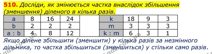 510. Досліди, як змінюється частка внаслідок збільшення (зменшення) діленого в кілька разів. — ГДЗ Математика 3 клас Лишенко (1, 2 частина)