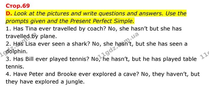 D. Look at the pictures and write questions and answers. Use the prompts given and the Present Perfect Simple. — ГДЗ Робочий зошит Англійська мова 6 клас Мітчелл