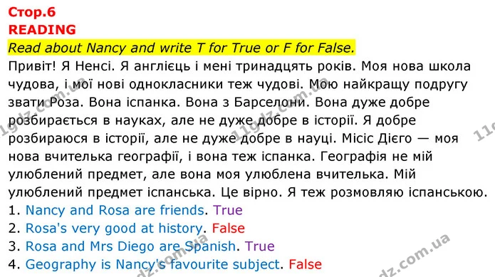 Read about Nancy and write T for True or F for False. — ГДЗ Збірник тестів Англійська мова 5 клас Мітчелл (Test Booklet)