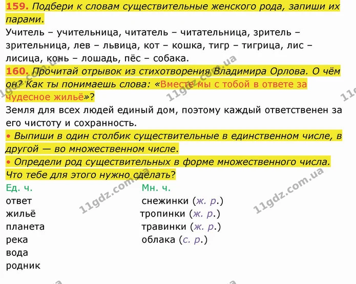 159. Подбери к словам существительные женского рода, запиши их парами. — ГДЗ Русский язык и чтение 4 класс Лапшина 1 ч.