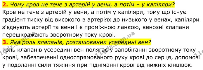 2. Чому кров не тече з артерій у вени, а потім – у капіляри? — ГДЗ Біологія 8 клас Балан