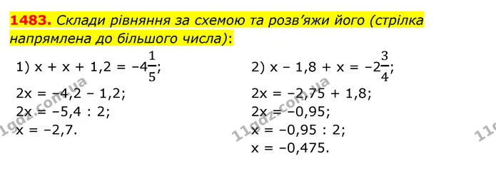 1483. Склади рівняння за схемою та розв’яжи його (стрілка напрямлена до більшого числа): — ГДЗ Математика 6 клас Істер 2023 1-2 ч.