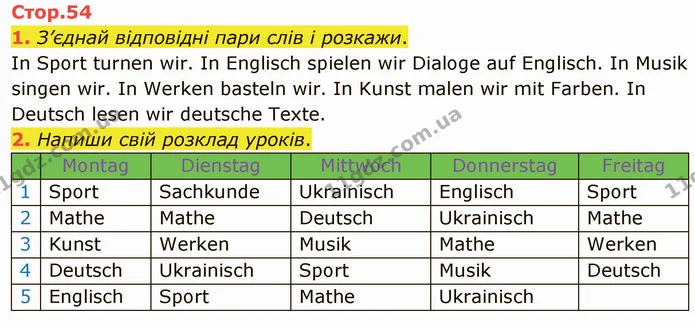1. З’єднай відповідні пари слів і розкажи. — ГДЗ Німецька мова 3 клас Сотникова