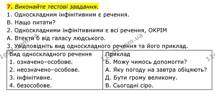 7. Виконайте тестові завдання. — ГДЗ Українська мова 8 клас Авраменко (поглиблений)