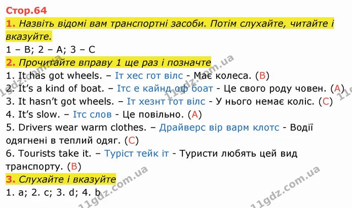 1. Назвіть відомі вам транспортні засоби. Потім слухайте, читайте і вказуйте. — ГДЗ Англійська мова 4 клас Мітчелл 2026
