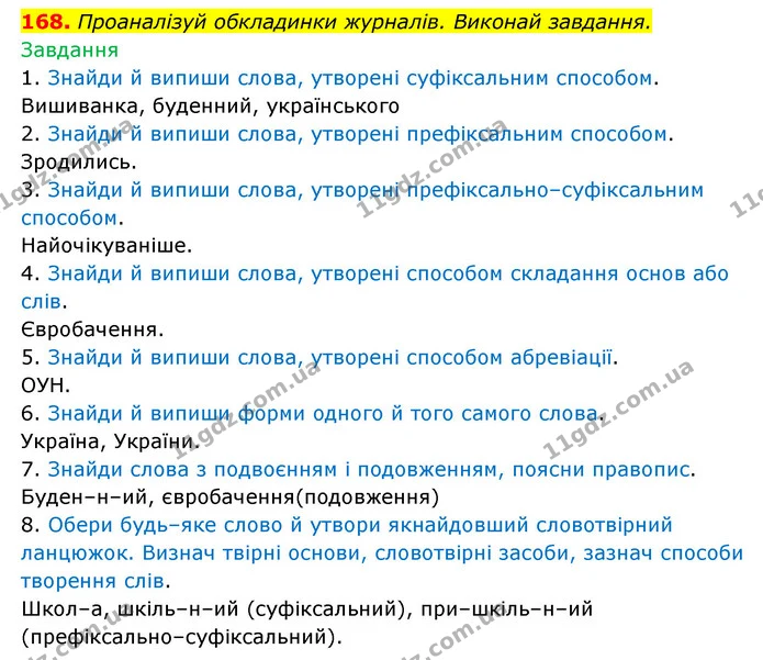 168. Проаналізуй обкладинки журналів. Виконай завдання. — ГДЗ Українська мова 6 клас Онатій