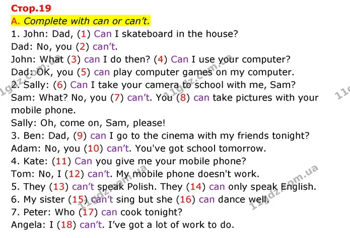 A. Complete with can or can’t. — ГДЗ Зошит граматика Англійська мова Мітчелл